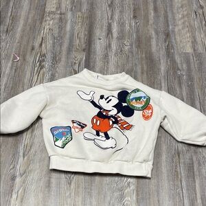 Disney Cream Sweatshirt with Mickey Mouse and Colorful Patches